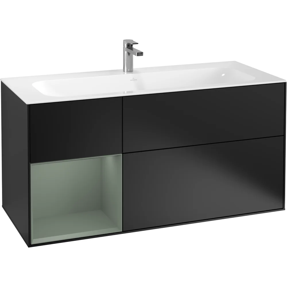 V&B FINION SERVANTSKAP 120 SORT MATT LAKK M/LYS VENSTRESTILT OLIVENGRØNN HYLLE v:5973528