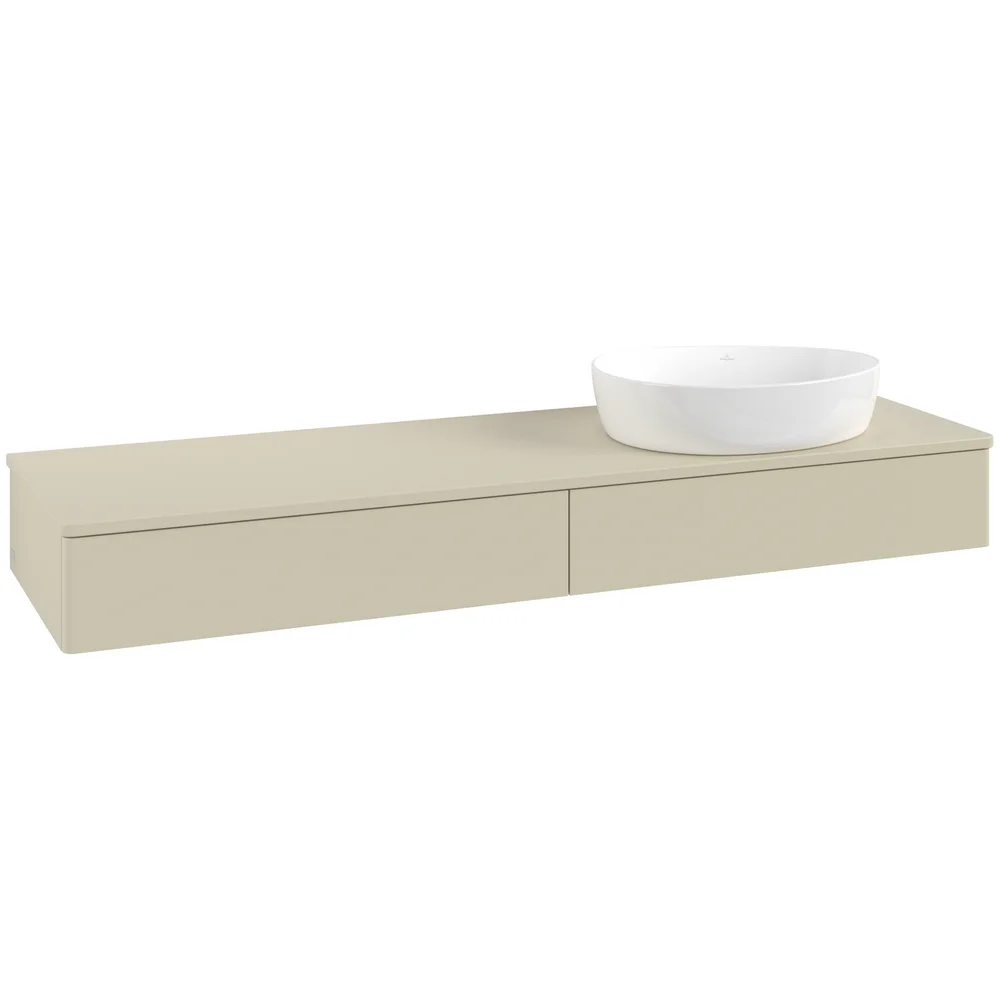 V&B ANTAO SERVANTSKAP 2 SKUFFER GLATT 1600X190X500 HØYRE U/KRANHULL SILKEGRÅ v:5347882