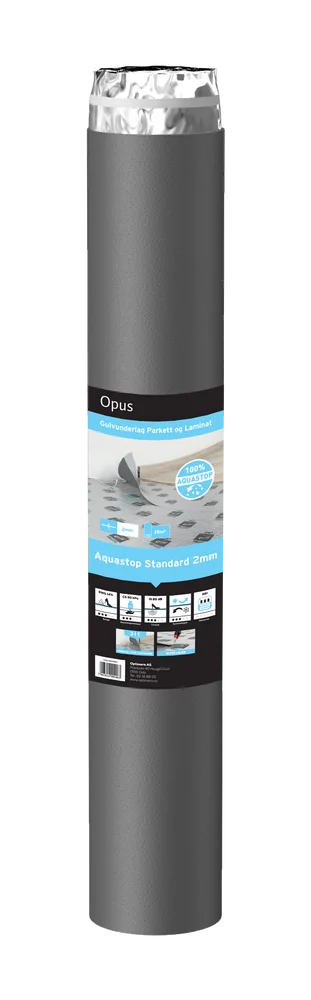 Gulvunderlag Aquastop Standard 2 mm 1×15 m med fuktsperre og trinnlyddemping v:9731071 Gulvunderlag Aquastop Standard 2 mm 1×15 m med fuktsperre og trinnlyddemping v:9731071