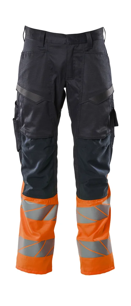 Bukse marine/ora 82c60 19679 hi-vis med knelommer stretchpanel v:6098100