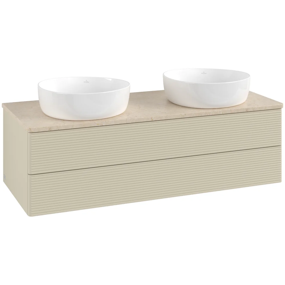 V&B ANTAO SERVANTSKAP 2 SKUFFER RILLET 1200X360X500 FOR 2 SERV. U/KRANHULL SILKEGRÅ/CRÉME v:4509328