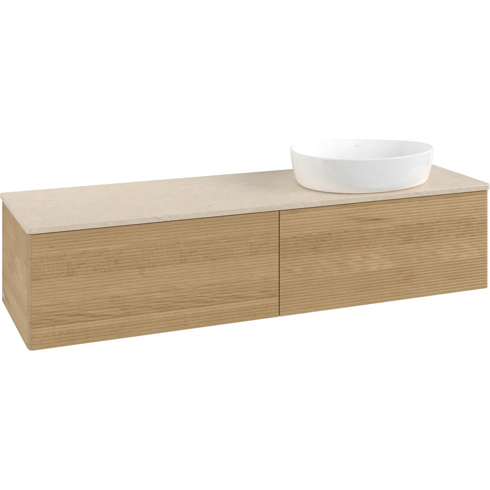 V&B ANTAO SERVANTSKAP 2 SKUFFER RILLET 1600X360X500 HØYRE U/KRANHULL EIK/CRÉME v:9393548