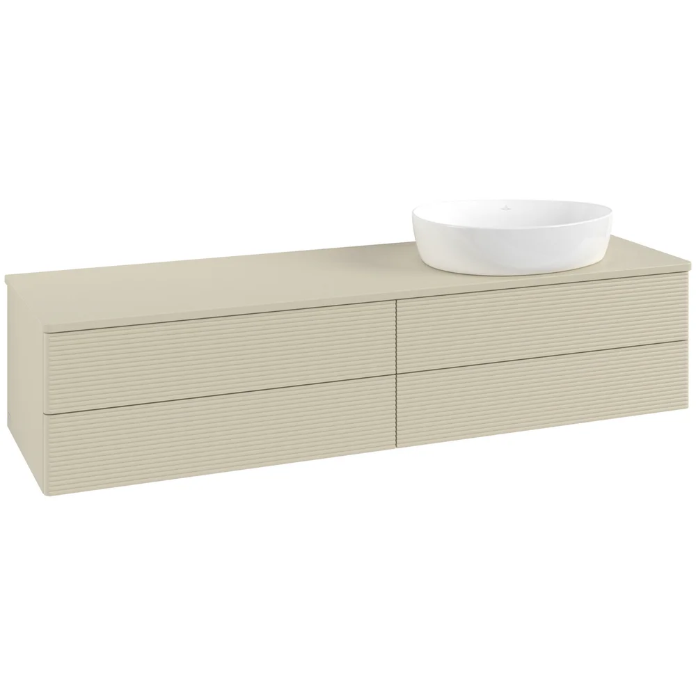 V&B ANTAO SERVANTSKAP 4 SKUFFER RILLET 1600X360X500 HØYRE U/KRANHULL SILKEGRÅ v:7935827