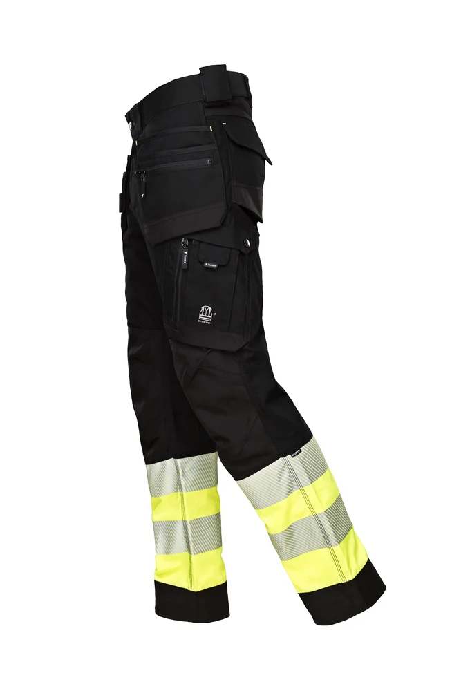 Arbeidsbukse stretch sort/gul hi viz kl.1 str 46 v:9334605