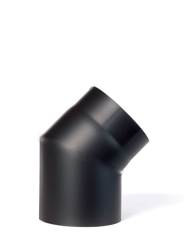 Røkrør kne ø150x45° kort sort2,0mm varmebestandig sort lakk v:2257693