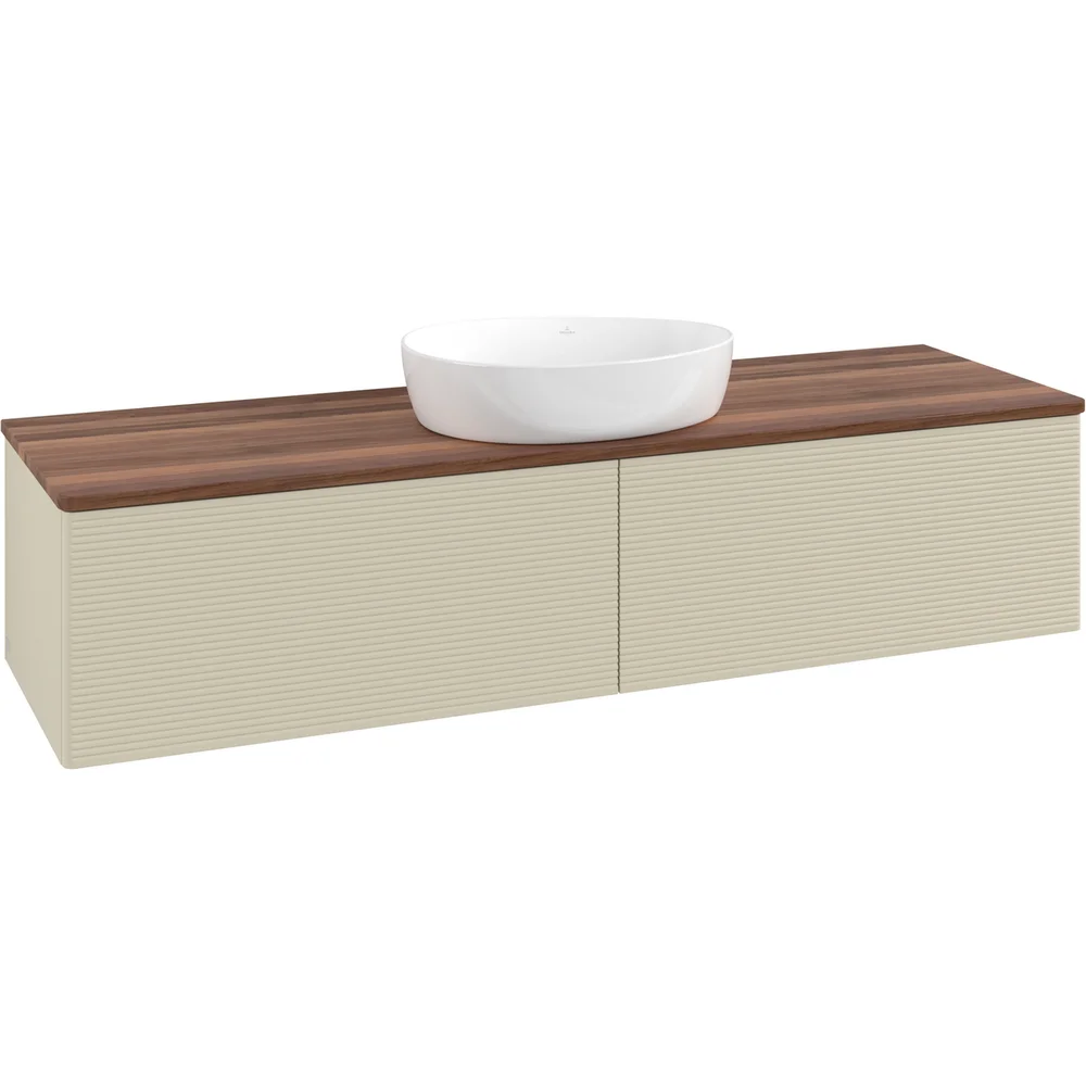 V&B ANTAO SERVANTSKAP 2 SKUFFER RILLET 1600X360X500 U/KRANHULL SILKEGRÅ/VALNØTT v:5863827