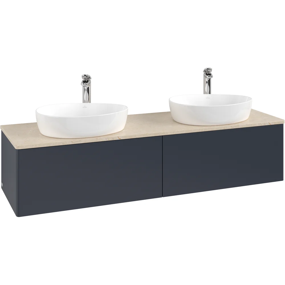 V&B ANTAO SERVANTSKAP 2 SKUFFER GLATT 1600X360X500 FOR 2 SERV. M/KRANHULL BLÅ/CRÉME v:3524480