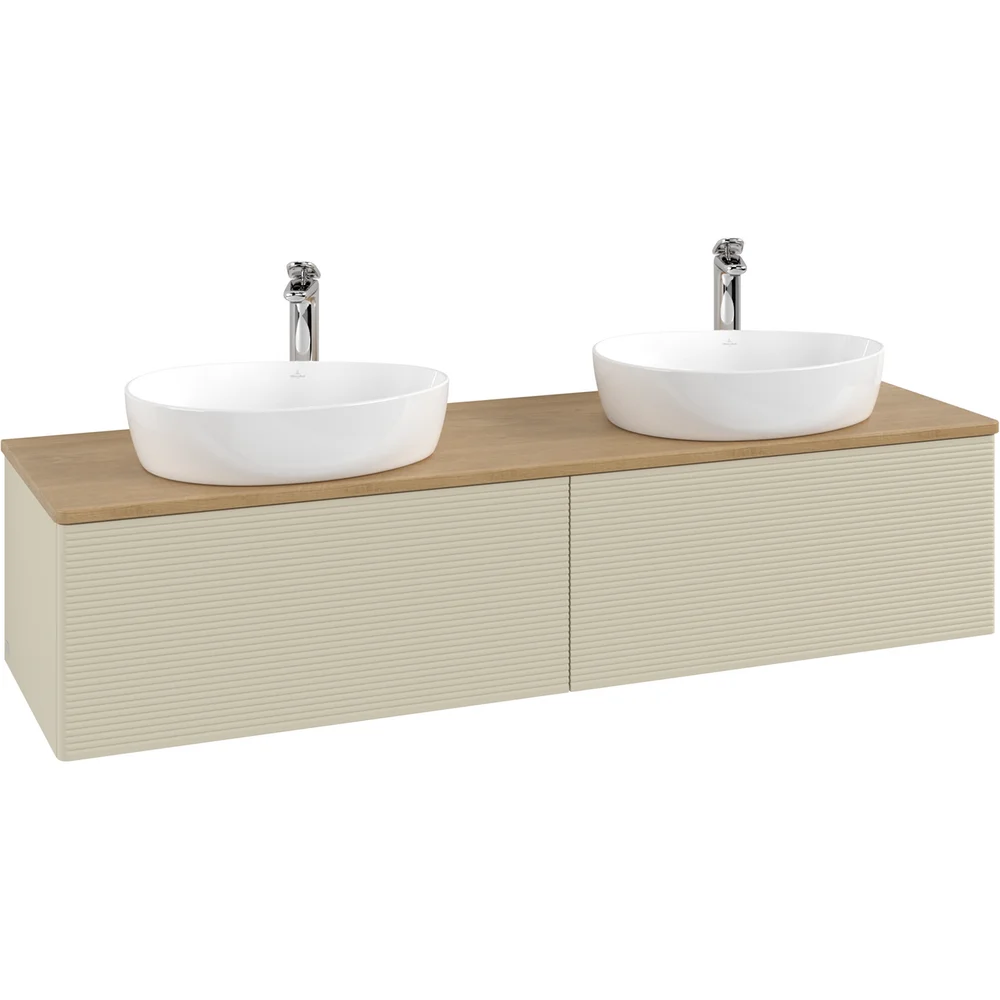 V&B ANTAO SERVANTSKAP 2 SKUFFER RILLET 1600X360X500 FOR 2 SERV. M/KRANHULL M/LYS SILKEGRÅ/EIK v:5136395