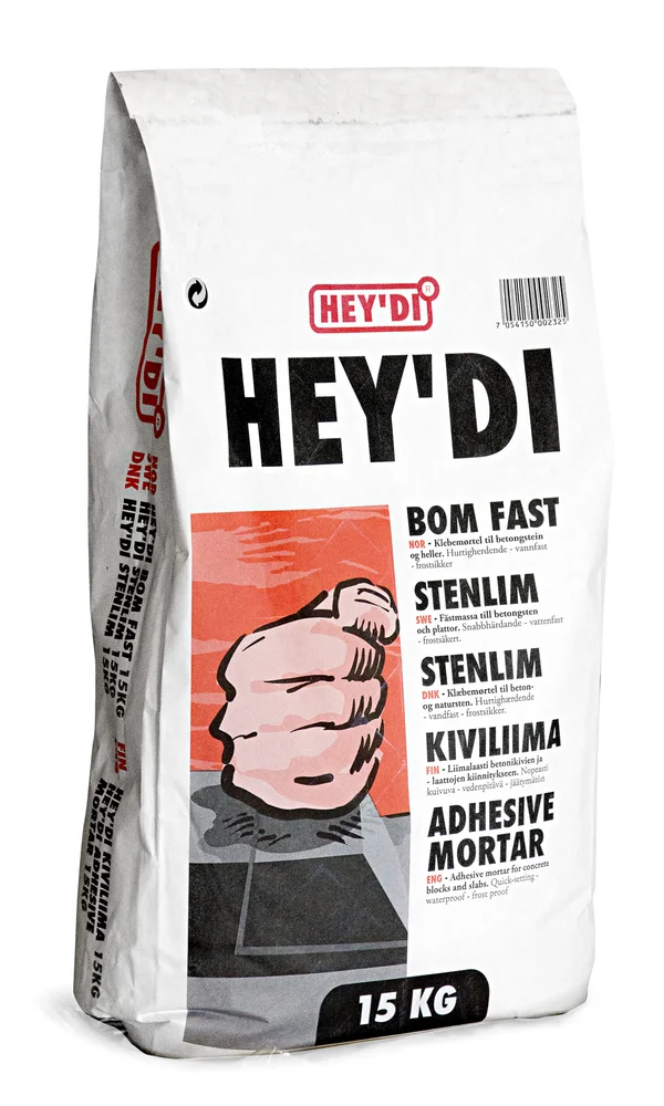 Mørtel bom fast 15 kg heydi sementbasert klebemørtel for heller v:4381181
