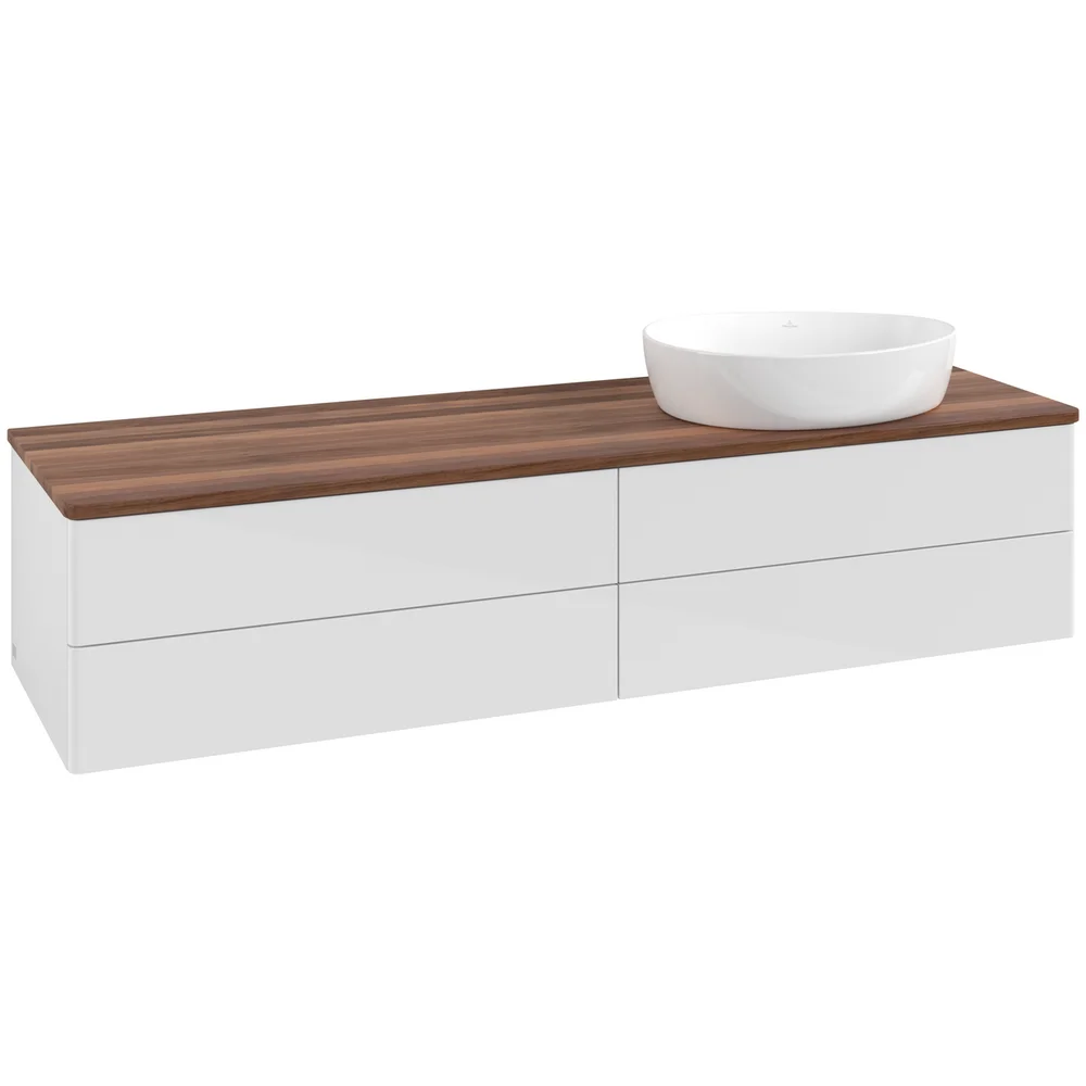 V&B ANTAO SERVANTSKAP 4 SKUFFER GLATT 1600X360X500 HØYRE U/KRANHULL HVIT/VALNØTT v:4505127
