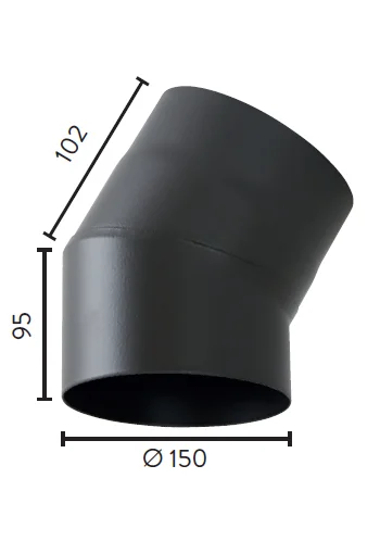 Røykrør Ø150 sort emalje, 2,3mm 30gr kne uten luke v:5037833 Røykrør Ø150 sort emalje, 2,3mm 30gr kne uten luke v:5037833