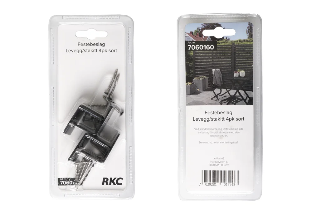 Festebeslag levegg/stakitt 4pk sort v:8537484