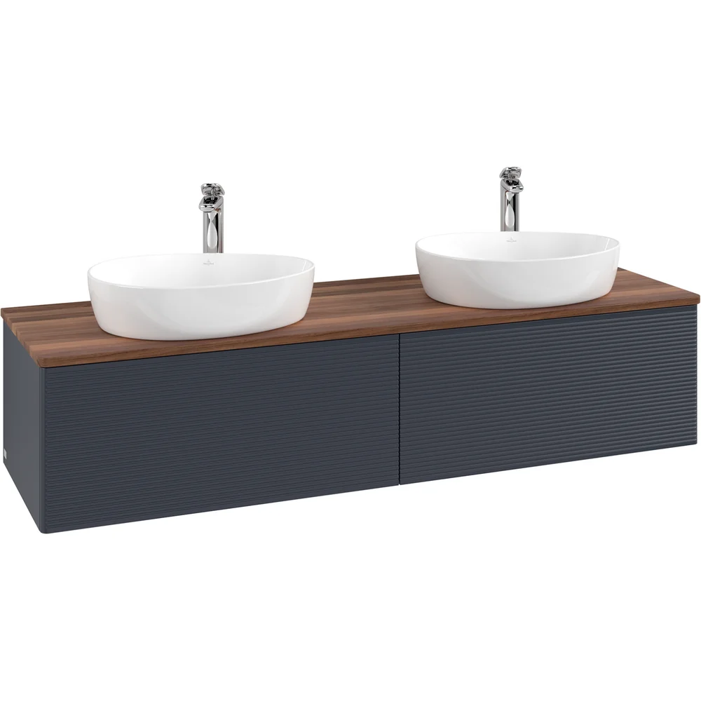 V&B ANTAO SERVANTSKAP 2 SKUFFER RILLET 1600X360X500 FOR 2 SERV. M/KRANHULL M/LYS BLÅ/VALNØTT v:5157146