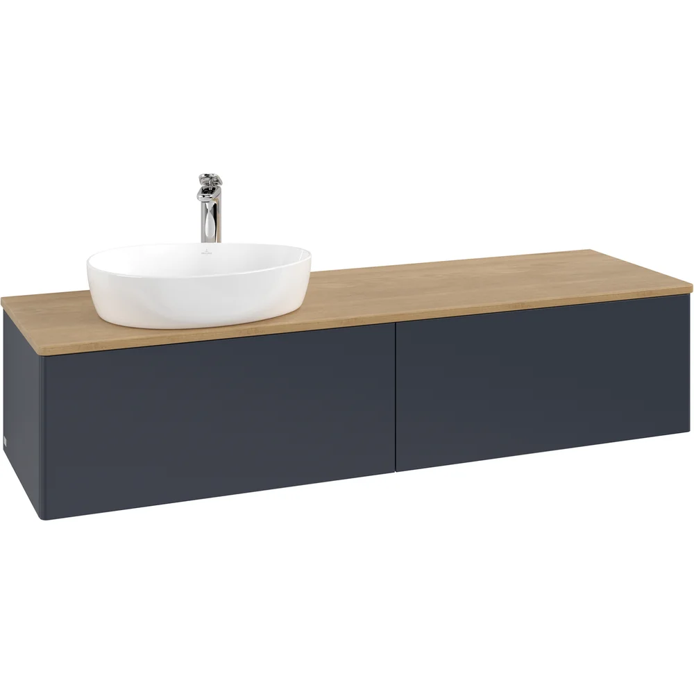 V&B ANTAO SERVANTSKAP 2 SKUFFER GLATT 1600X360X500 VENSTRE M/KRANHULL BLÅ/EIK v:7075744