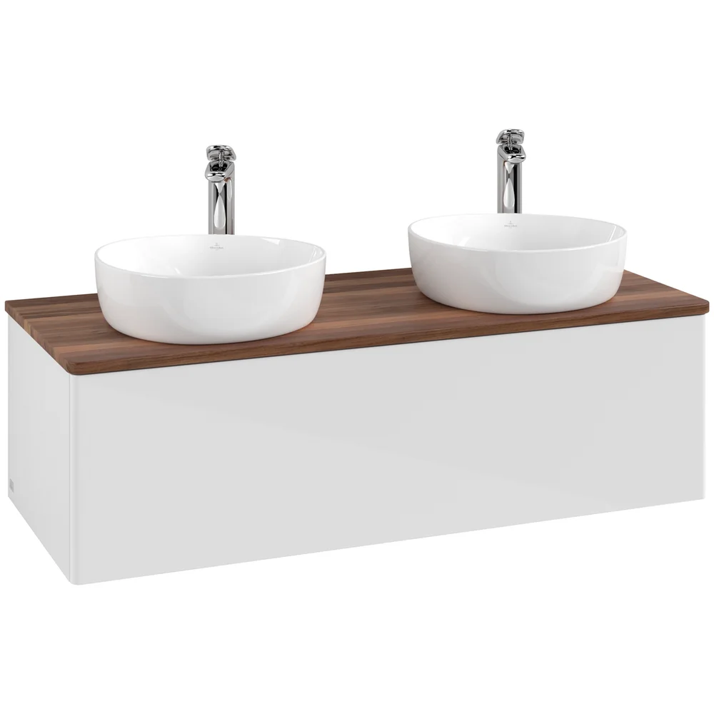 V&B ANTAO SERVANTSKAP 1 SKUFF GLATT 1200X360X500 FOR 2 SERV. M/KRANHULL HVIT/VALNØTT v:8426553