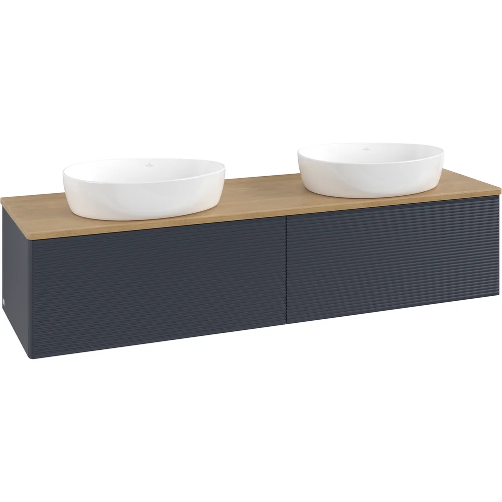 V&B ANTAO SERVANTSKAP 2 SKUFFER RILLET 1600X360X500 FOR 2 SERV. U/KRANHULL BLÅ/EIK v:9959987
