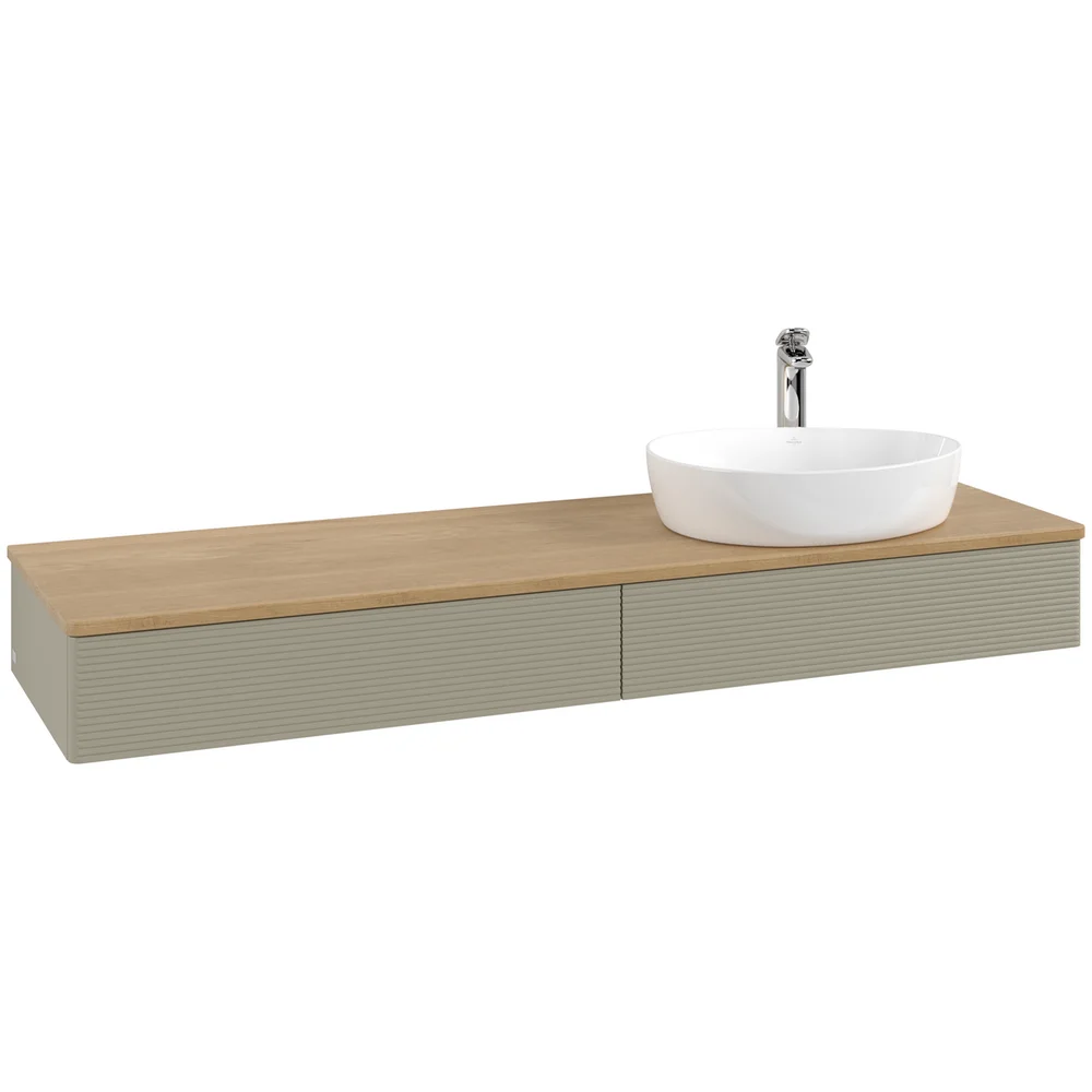 V&B ANTAO SERVANTSKAP 2 SKUFFER RILLET 1600X190X500 HØYRE M/KRANHULL STENGRÅ/EIK v:4171856