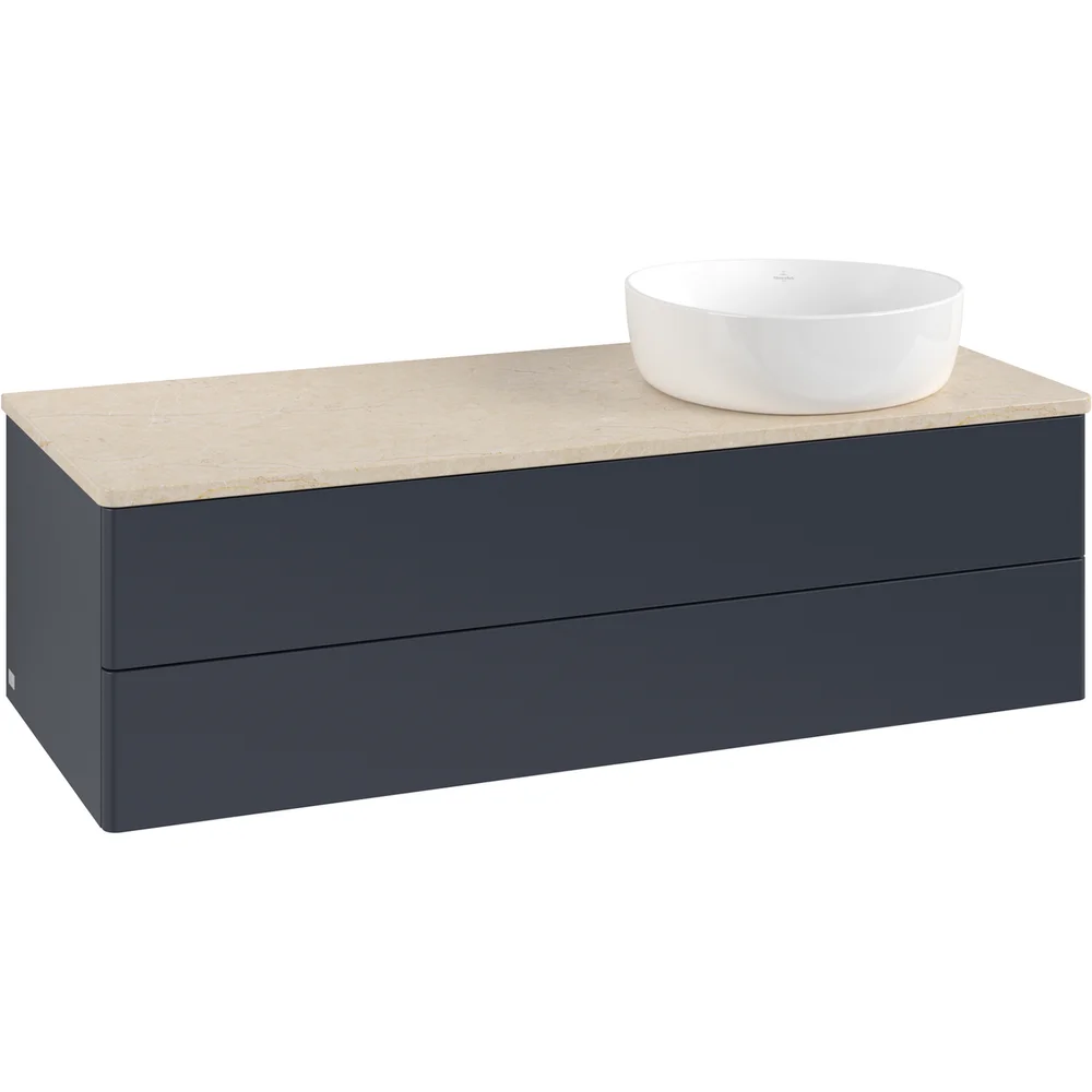 V&B ANTAO SERVANTSKAP 2 SKUFFER GLATT 1200X360X500 HØYRE U/KRANHULL M/LYS BLÅ/CRÉME v:1513738