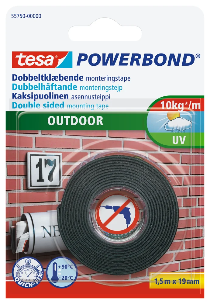 Dobbeltsidig monteringstape Powerbond Outdoor 1,5mx19mm - Tesa v:7290115