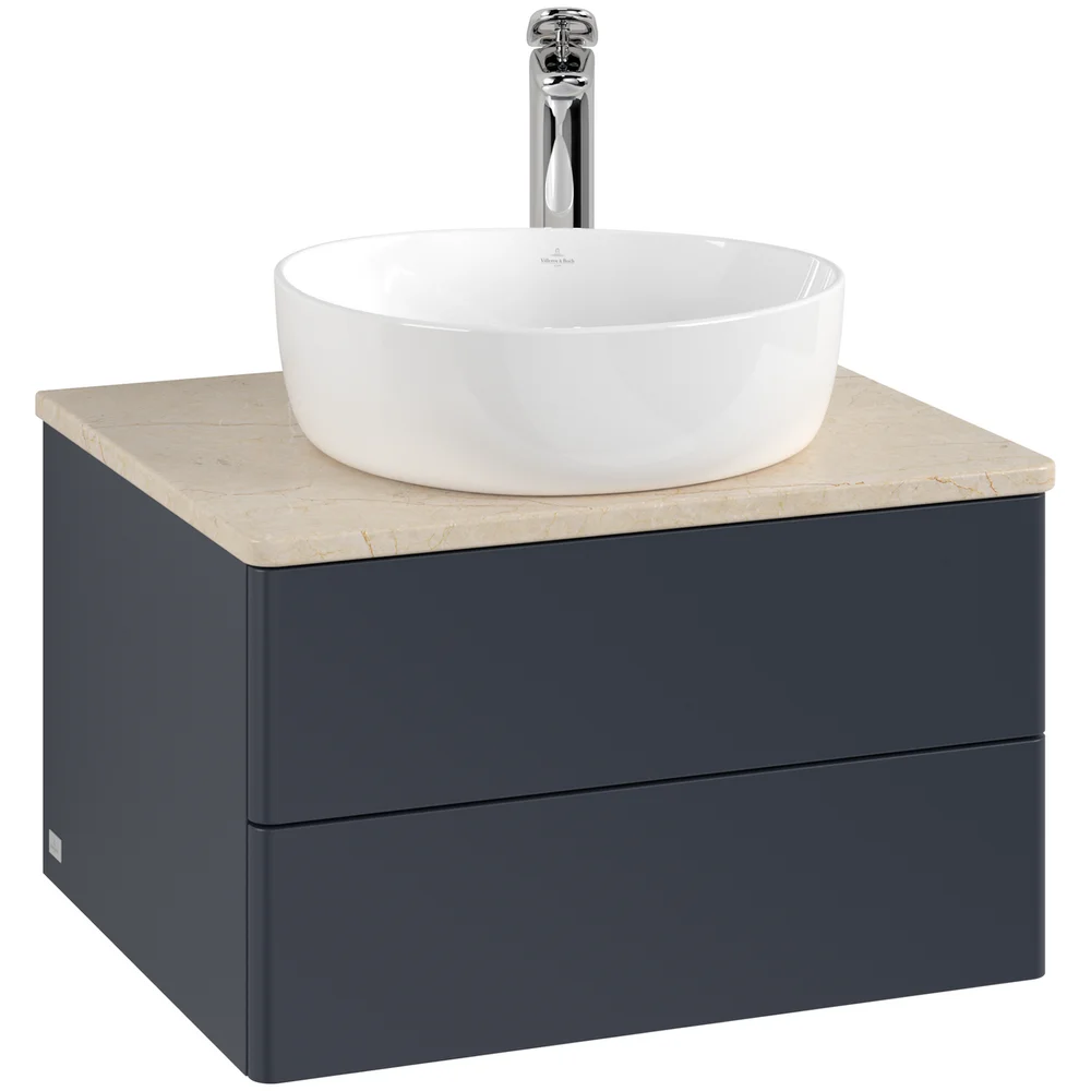 V&B ANTAO SERVANTSKAP 2 SKUFFER GLATT 600X360X500 M/KRANHULL BLÅ/CRÉME v:3559904