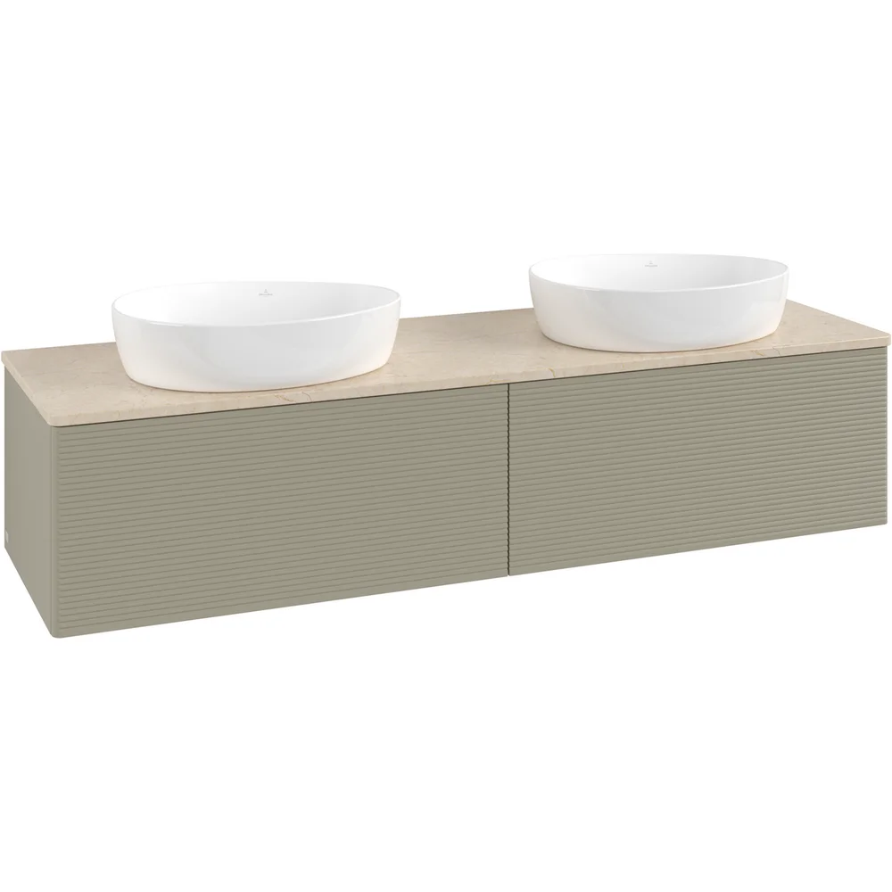 V&B ANTAO SERVANTSKAP 2 SKUFFER RILLET 1600X360X500 FOR 2 SERV. U/KRANHULL M/LYS STENGRÅ/CRÉME v:1870771