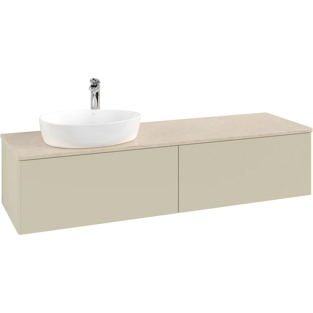 V&B ANTAO SERVANTSKAP 2 SKUFFER GLATT 1600X360X500 VENSTRE M/KRANHULL SILKEGRÅ/CRÉME v:5054853