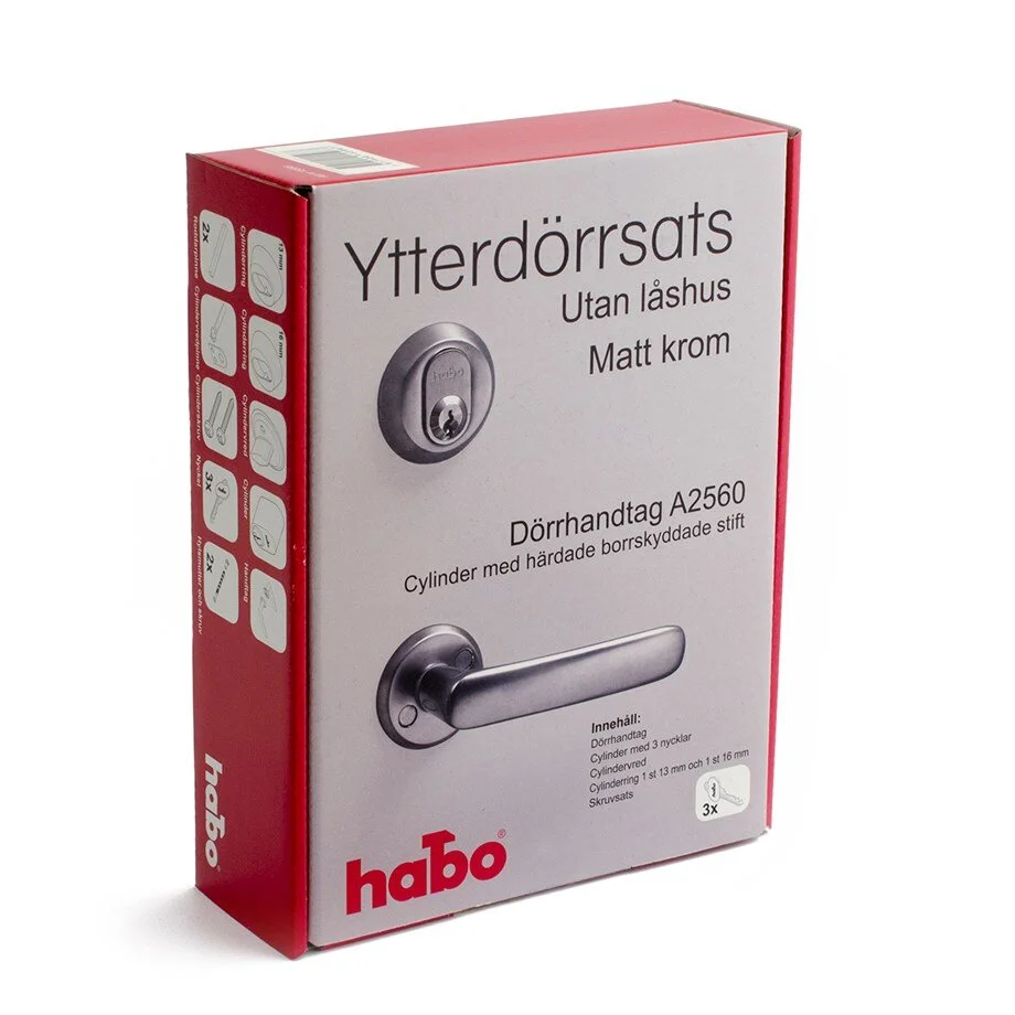 Habo Ytterdørsett A2560 uten låsehus, matt krom v:6855297 Habo Ytterdørsett A2560 uten låsehus, matt krom v:6855297