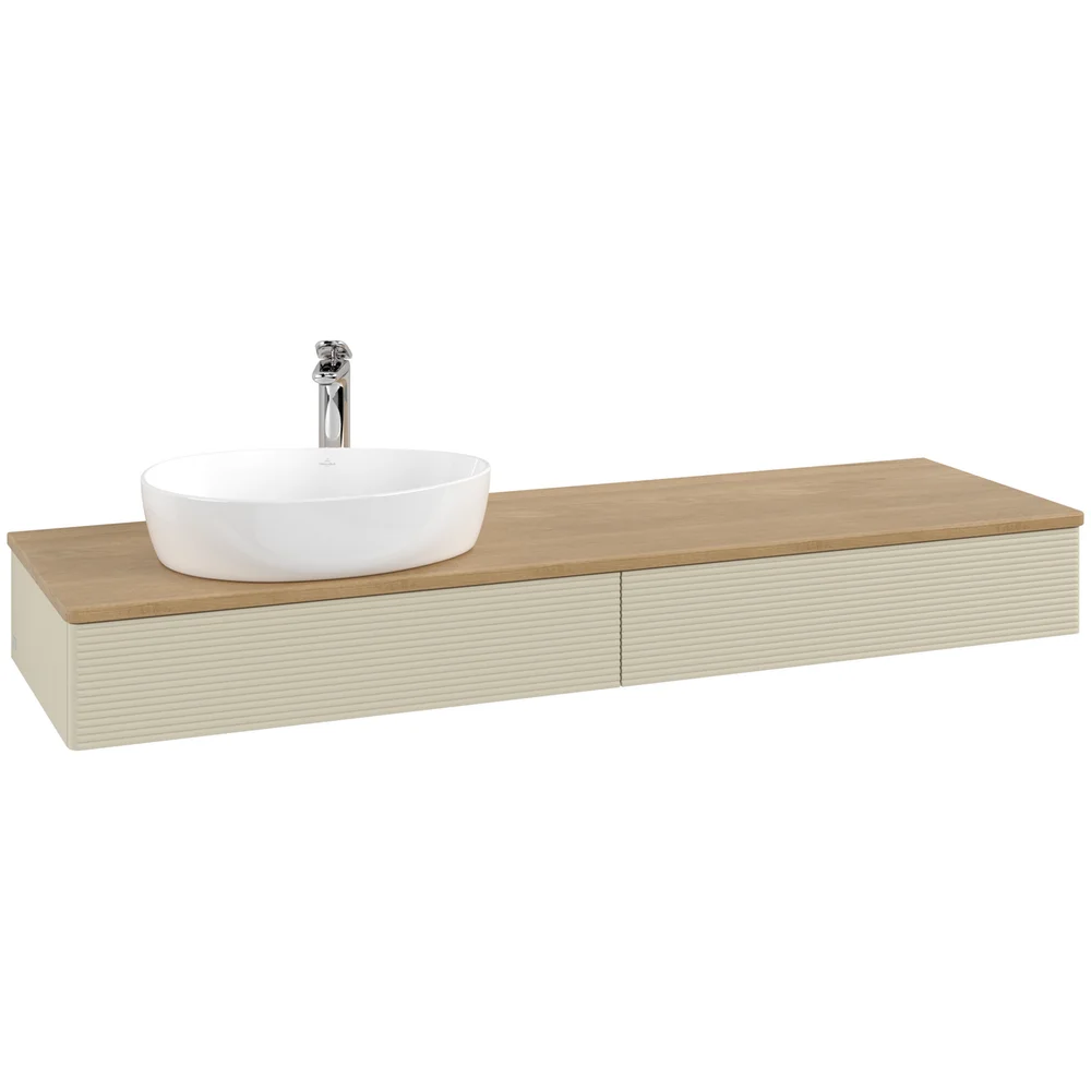 V&B ANTAO SERVANTSKAP 2 SKUFFER RILLET 1600X190X500 VENSTRE M/KRANHULL SILKEGRÅ/EIK v:7905663