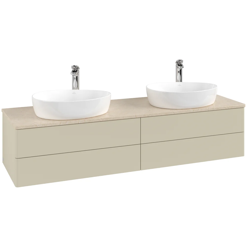 V&B ANTAO SERVANTSKAP 4 SKUFFER GLATT 1600X360X500 FOR 2 SERV. M/KRANHULL SILKEGRÅ/CRÉME v:2494516