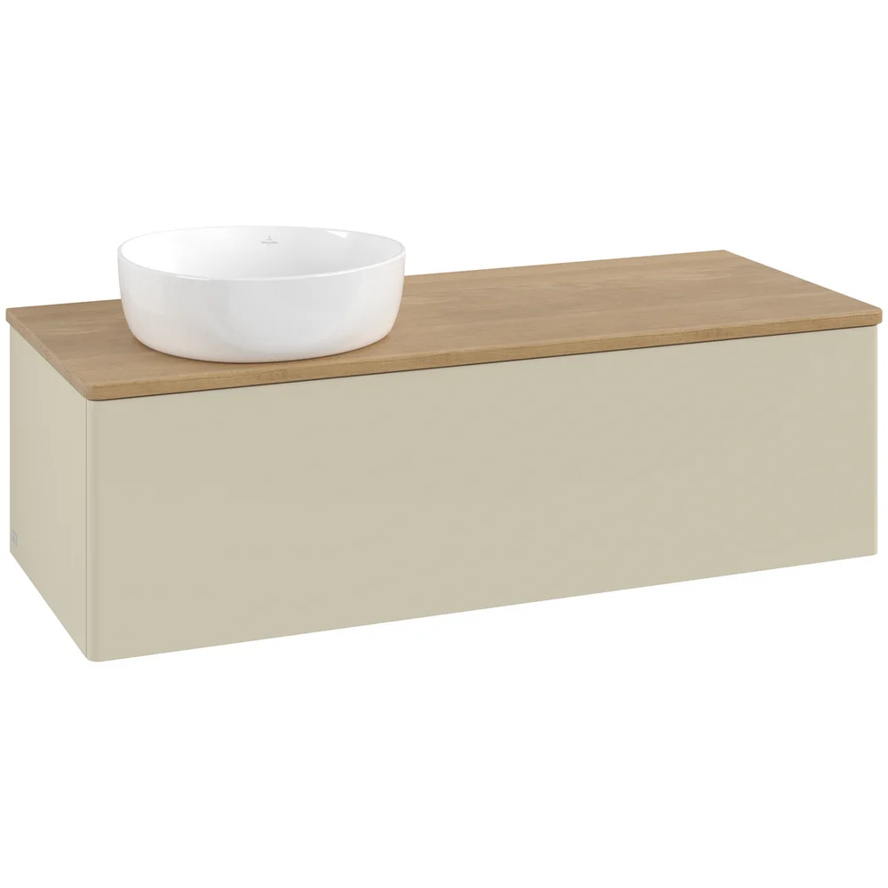 V&B ANTAO SERVANTSKAP 1 SKUFF GLATT 1200X360X500 VENSTRE U/KRANHULL SILKEGRÅ/EIK v:4379926