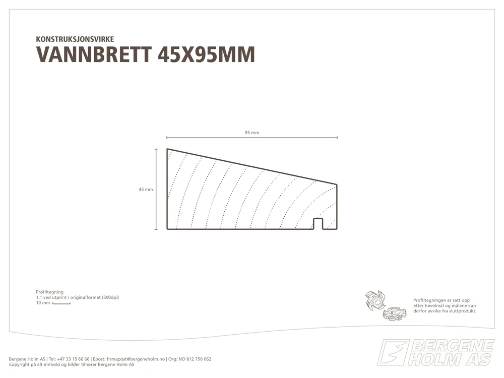 Vannbrett furu impregnert 45x095 mm v:3885136