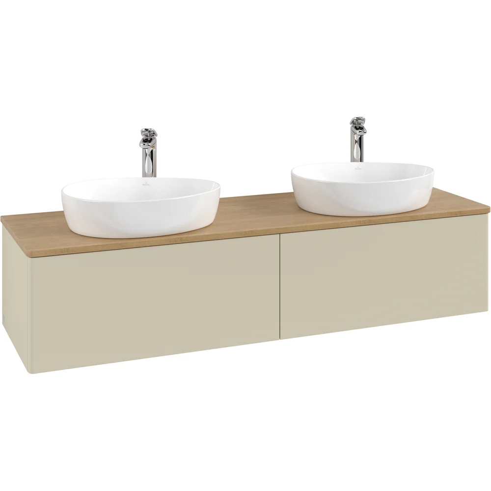 V&B ANTAO SERVANTSKAP 2 SKUFFER GLATT 1600X360X500 FOR 2 SERV. M/KRANHULL M/LYS SILKEGRÅ/EIK v:7109850
