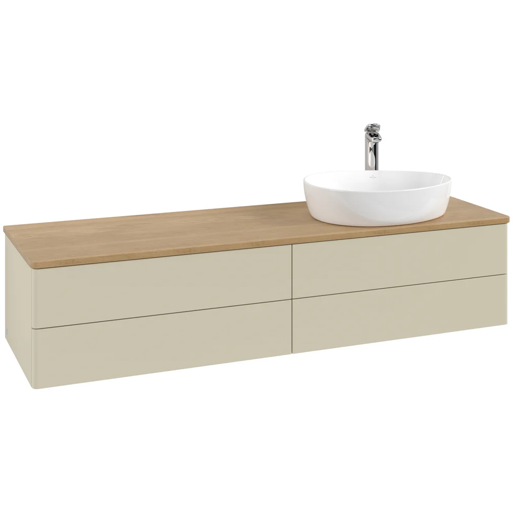 V&B ANTAO SERVANTSKAP 4 SKUFFER GLATT 1600X360X500 HØYRE M/KRANHULL SILKEGRÅ/EIK v:5447033