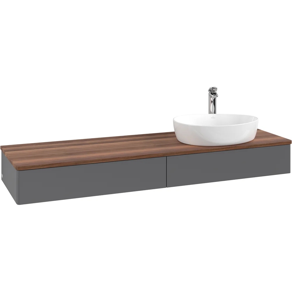 V&B ANTAO SERVANTSKAP 2 SKUFFER GLATT 1600X190X500 HØYRE M/KRANHULL M/LYS ANTRASITT/VALNØTT v:8095178