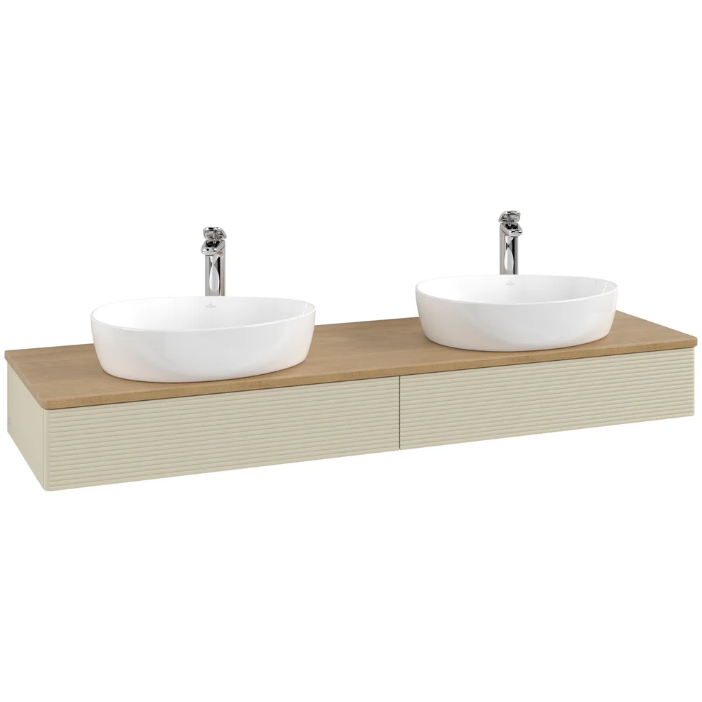 V&B ANTAO SERVANTSKAP 2 SKUFFER RILLET 1600X190X500 FOR 2 SERV. M/KRANHULL SILKEGRÅ/EIK v:5524042