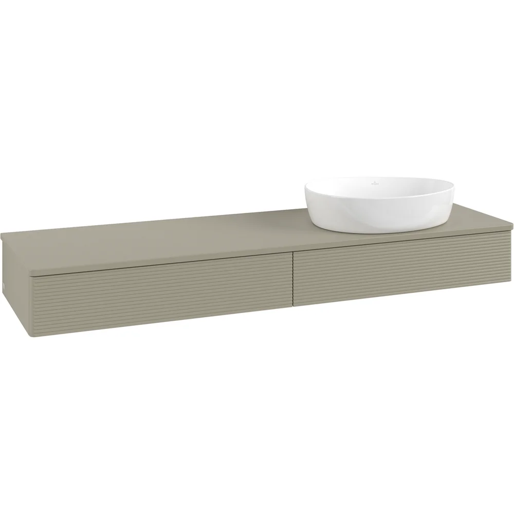 V&B ANTAO SERVANTSKAP 2 SKUFFER RILLET 1600X190X500 HØYRE U/KRANHULL M/LYS STENGRÅ v:4509895
