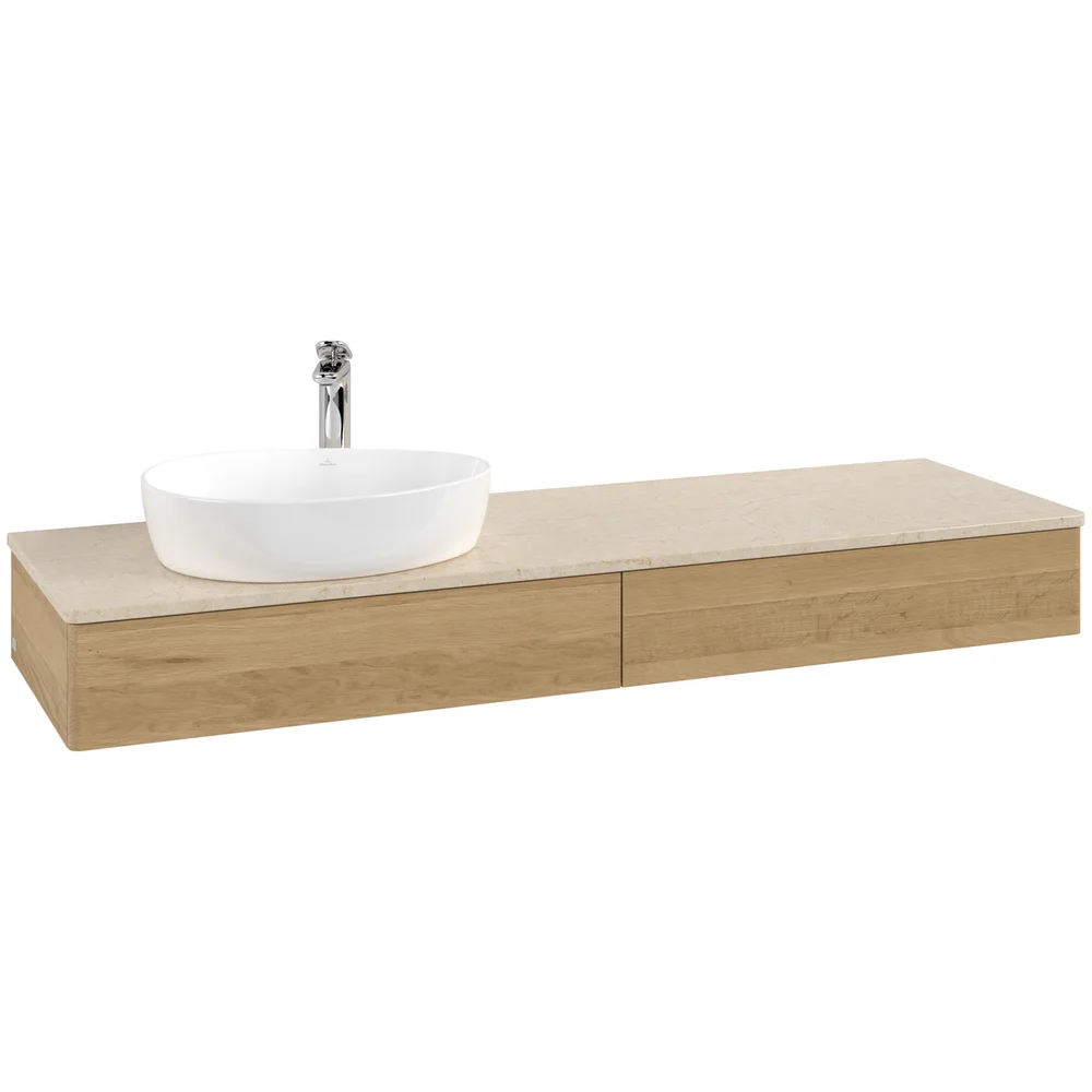 V&B ANTAO SERVANTSKAP 2 SKUFFER GLATT 1600X190X500 VENSTRE M/KRANHULL EIK/CRÉME v:8404993