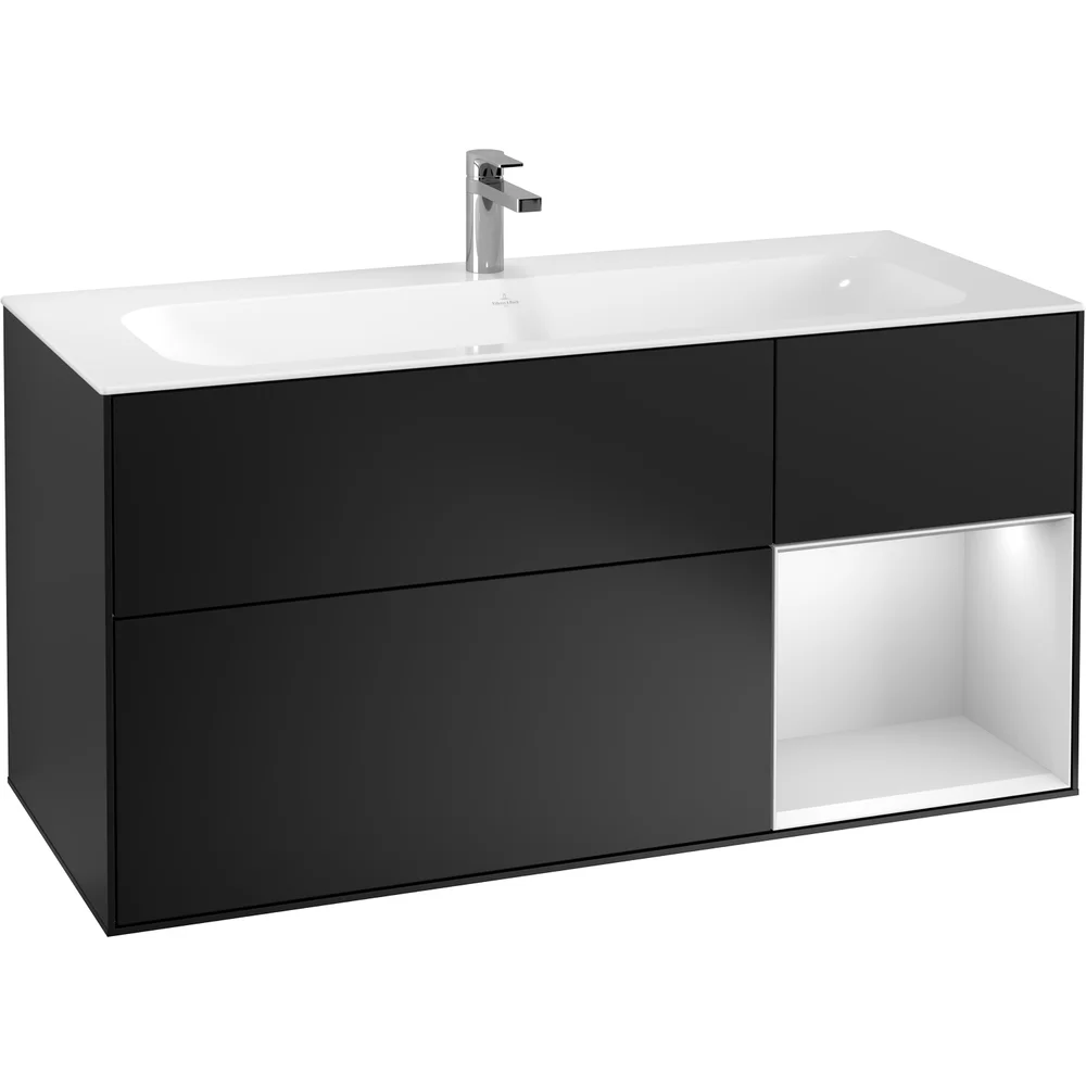 V&B FINION SERVANTSKAP 120 SORT MATT LAKK M/LYS HØYRESTILT HVITMATT HYLLE v:6559728