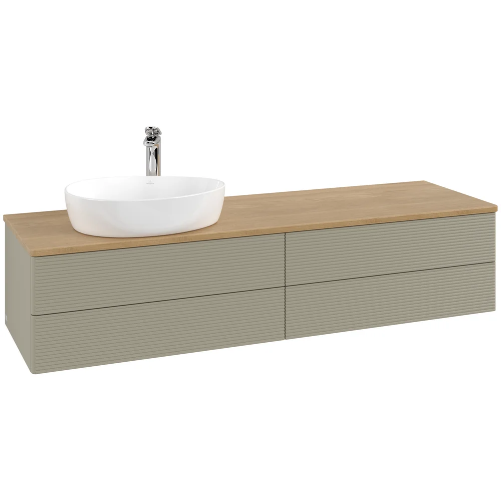 V&B ANTAO SERVANTSKAP 4 SKUFFER RILLET 1600X360X500 VENSTRE M/KRANHULL STENGRÅ/EIK v:5104147