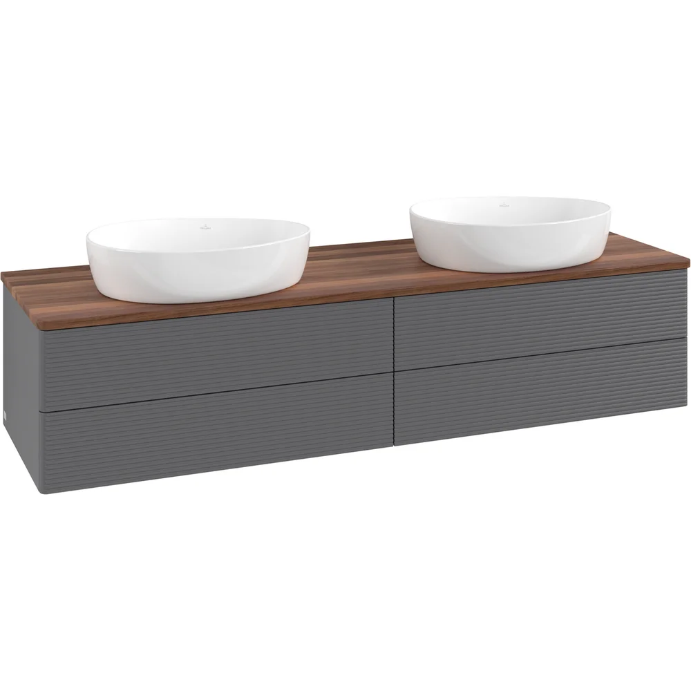 V&B ANTAO SERVANTSKAP 4 SKUFFER RILLET 1600X360X500 FOR 2 SERV. U/KRANHULL M/LYS ANTRASITT/VALNØTT v:4844678
