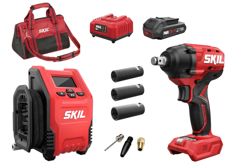 Skil 3360 DA sett med muttertrekker og luftkompressor m/batteri v:5697193