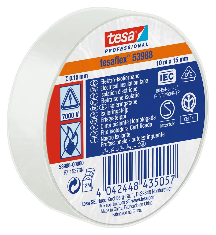 Elektrikertape Tesaflex 53988 10mx15mm Hvit - Tesa v:3748273