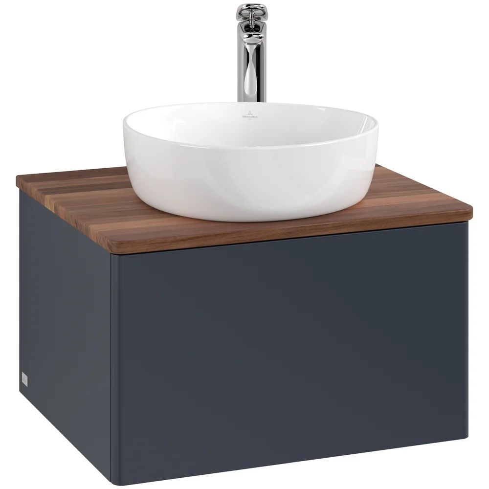 V&B ANTAO SERVANTSKAP 1 SKUFF GLATT 600X360X500 M/KRANHULL BLÅ/VALNØTT v:3771627